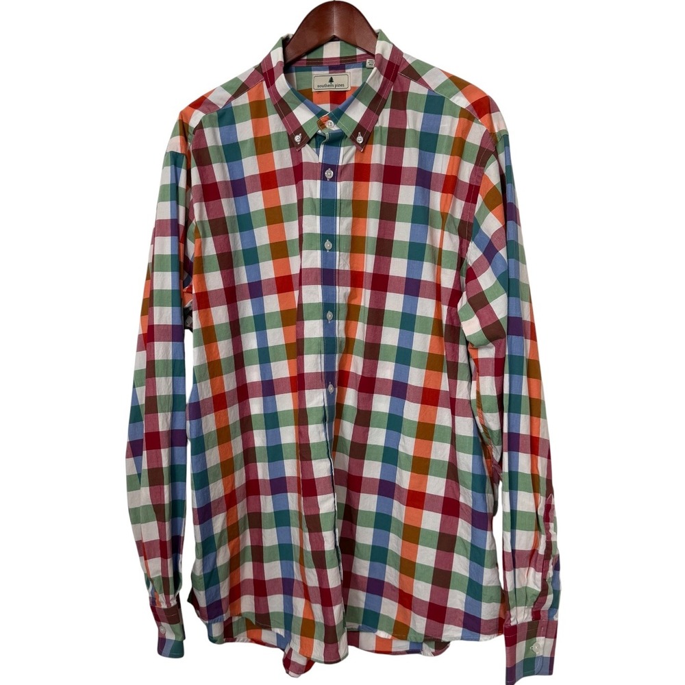 Southern Pines Mens XXL Multi Color Gingham Plaid Button Down Shirt Long Sleeve